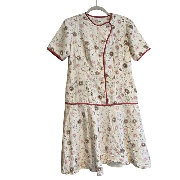 Vintage White Purple Floral Drop Waist Knee Length Kimono Silk Dress Size Medium - Picture 1 of 16